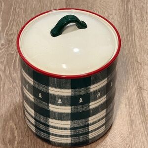 New Hearth & Hand Green Plaid Stoneware Reactive Glaze Cookie Jar Cream & Green